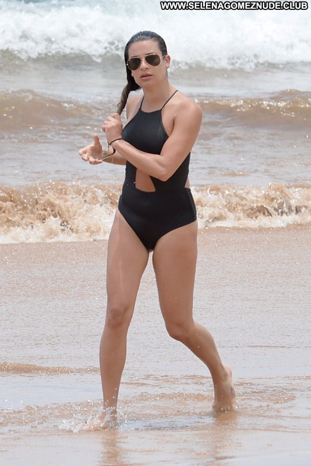 Lea Michele The Beach Beach Singer Black Actress Babe Swimsuit Posing